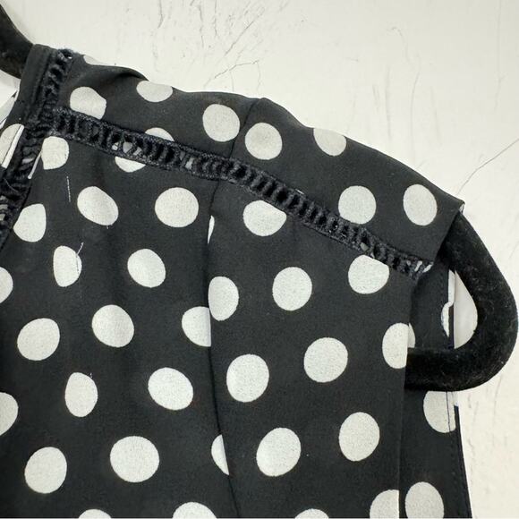 DR2 Daniel Rainn Black White Polka Dot Cap Sleeve Blouse Womens L Classic Preppy - Picture 2 of 9